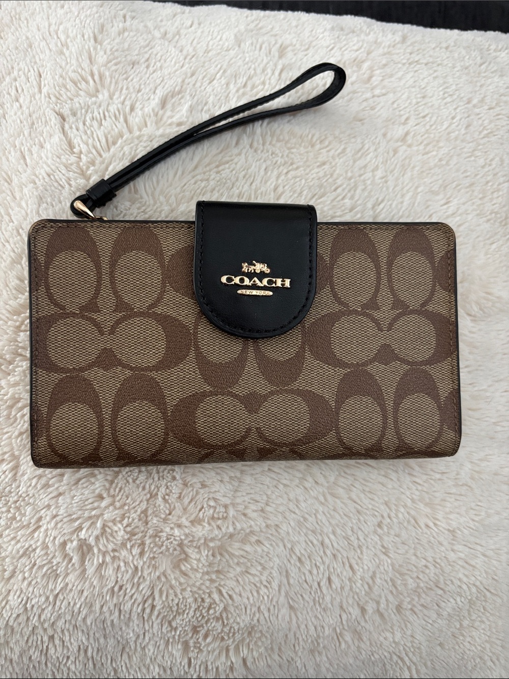 Coach Brown Signature Canvas wallet with Black Leather Trim
